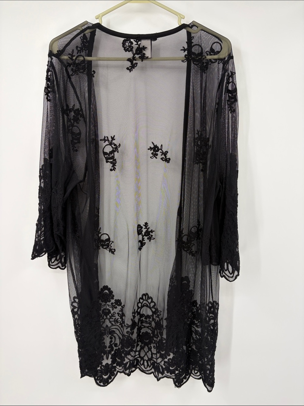 Hot Topic Black Lace Skull Floral Open Cardigan Size Large - Picture 6 of 8